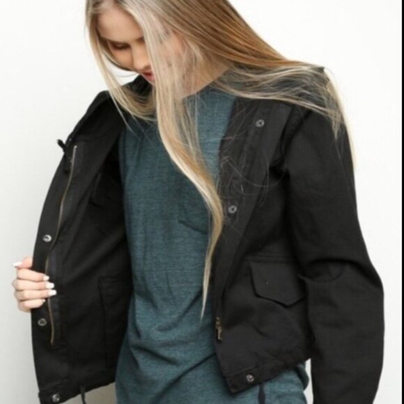 BRANDY MELVILLE Hailey Zip Hood Jacket Black Womens One Size Brandi Cotton - Picture 2 of 6